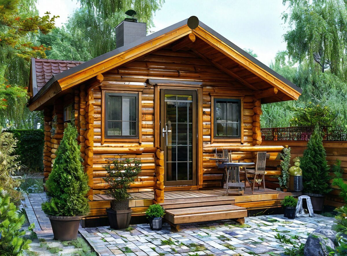 Готовая баня 2,3×7 м с террасой (премиум)